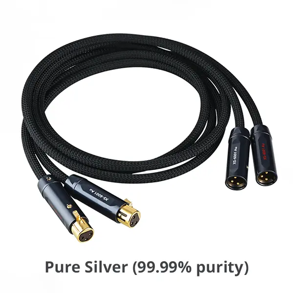 Pair Of Solid Pure Silver 3-Pin XLR Cables – 2 Meter, Male To Female, HiFi Audio